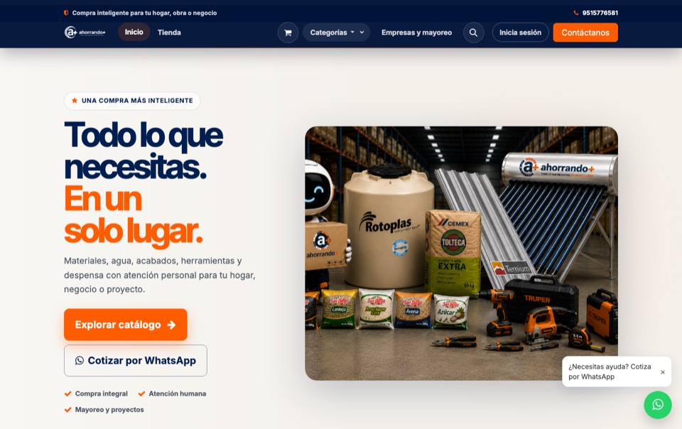 Página de inicio de la tienda en línea AHORRANDO+